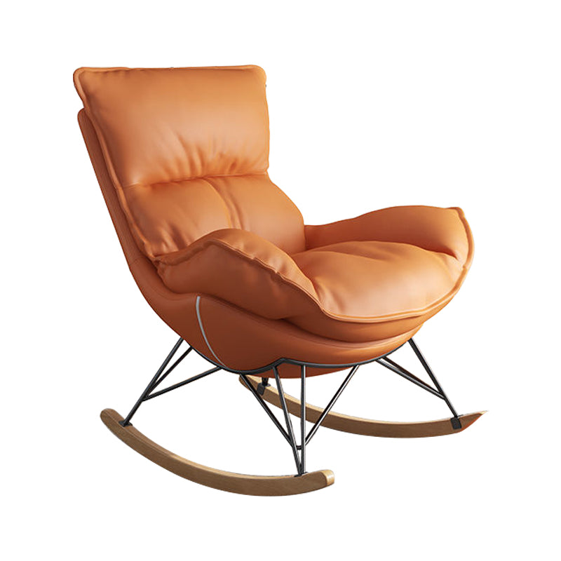 Contemporary Rocking Chair Pure Color Faux Leather Water Resistant Chair with Ottoman