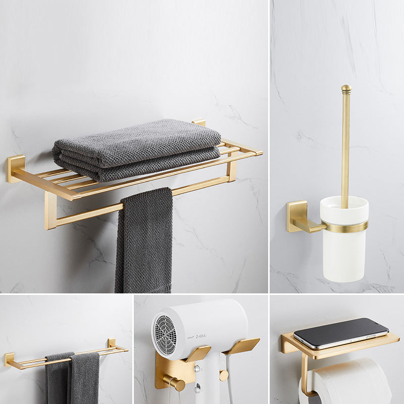 Golden Modern 5-Piece Bathroom Accessory Set Brushed Brass Towel Bar/Paper Holder