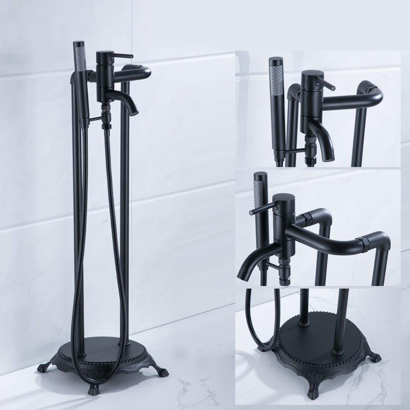 Floor Mounted Metal Clawfoot Tub Faucet Double Handles Freestanding Bathtub Faucet