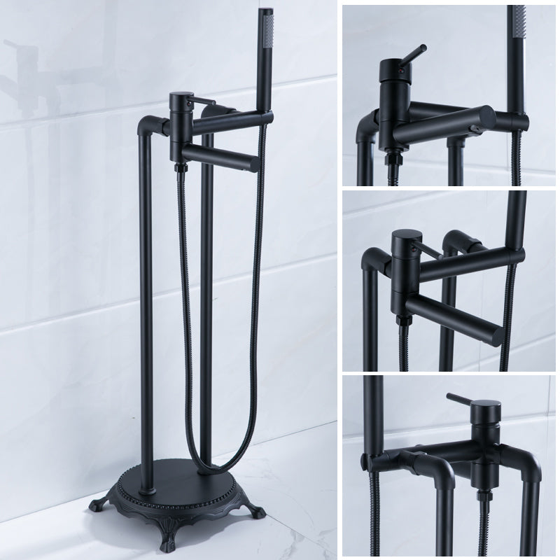 Floor Mounted Metal Clawfoot Tub Faucet Double Handles Freestanding Bathtub Faucet