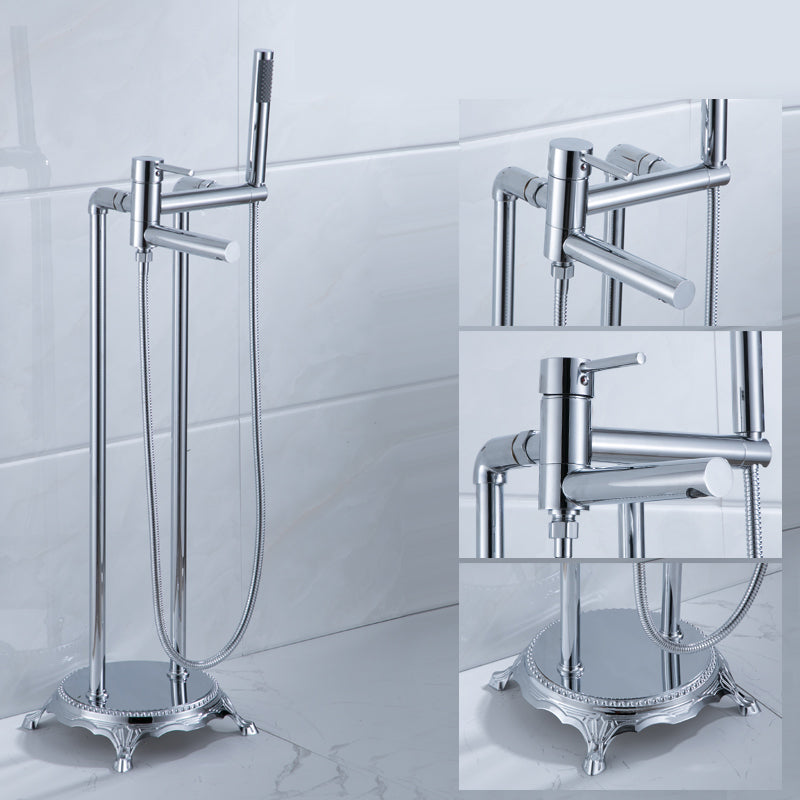 Floor Mounted Metal Clawfoot Tub Faucet Double Handles Freestanding Bathtub Faucet