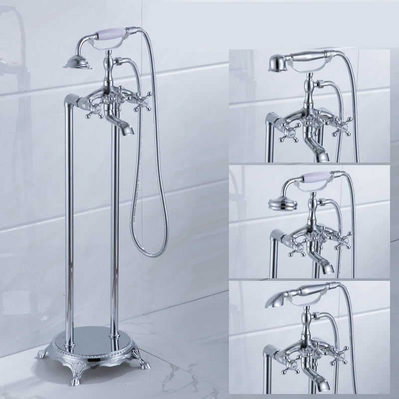 Floor Mounted Metal Clawfoot Tub Faucet Double Handles Freestanding Bathtub Faucet