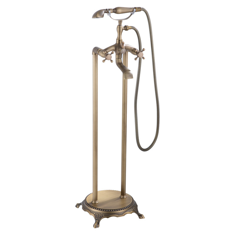 Floor Mounted Metal Clawfoot Tub Faucet Double Handles Freestanding Bathtub Faucet