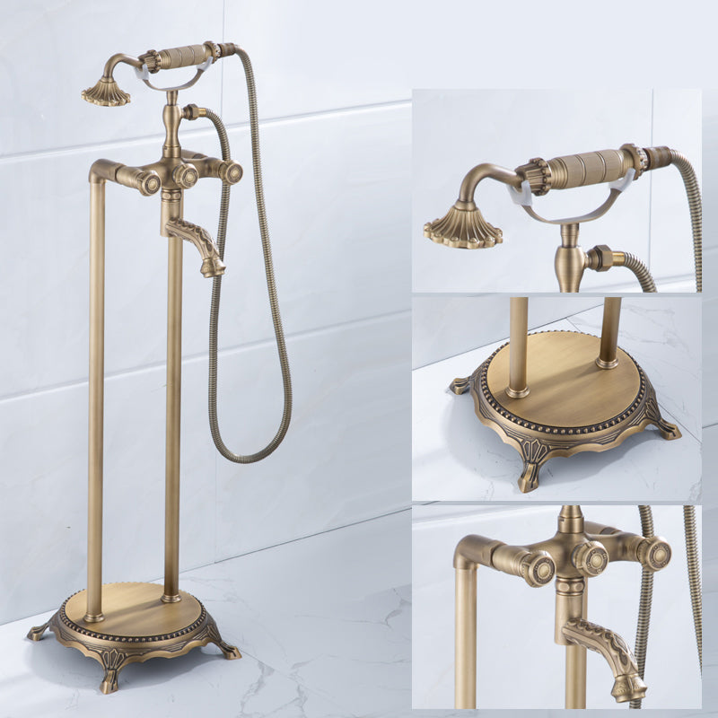 Floor Mounted Metal Clawfoot Tub Faucet Double Handles Freestanding Bathtub Faucet