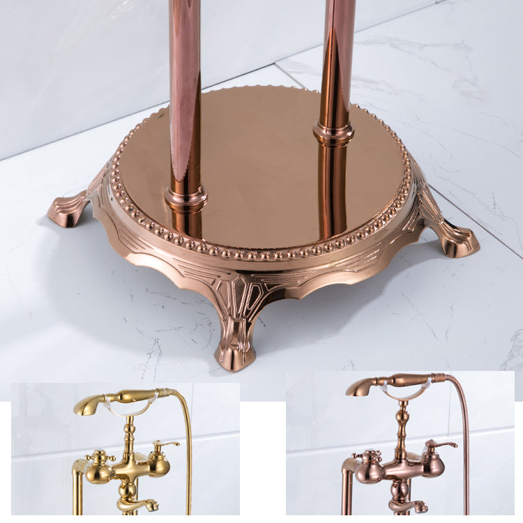 Floor Mounted Metal Clawfoot Tub Faucet Double Handles Freestanding Bathtub Faucet