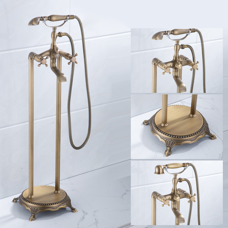 Floor Mounted Metal Clawfoot Tub Faucet Double Handles Freestanding Bathtub Faucet
