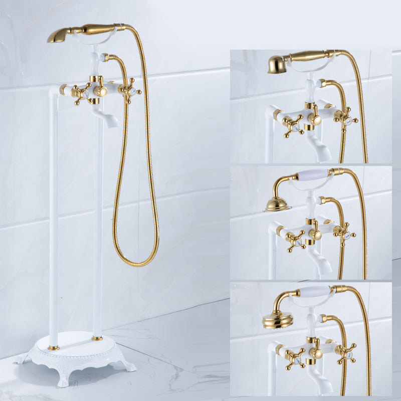 Floor Mounted Metal Clawfoot Tub Faucet Double Handles Freestanding Bathtub Faucet