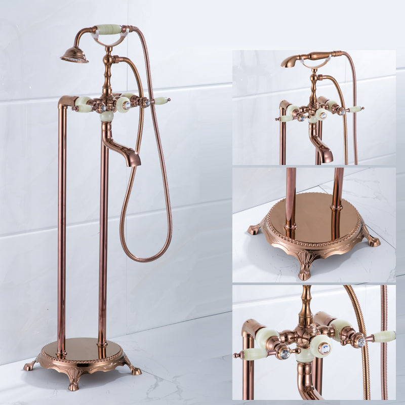 Floor Mounted Metal Clawfoot Tub Faucet Double Handles Freestanding Bathtub Faucet