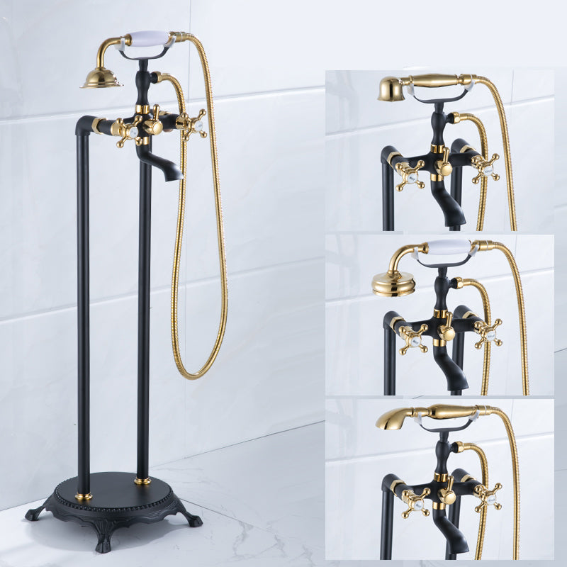 Floor Mounted Metal Clawfoot Tub Faucet Double Handles Freestanding Bathtub Faucet