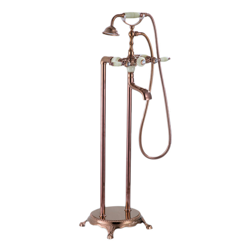 Floor Mounted Metal Clawfoot Tub Faucet Double Handles Freestanding Bathtub Faucet