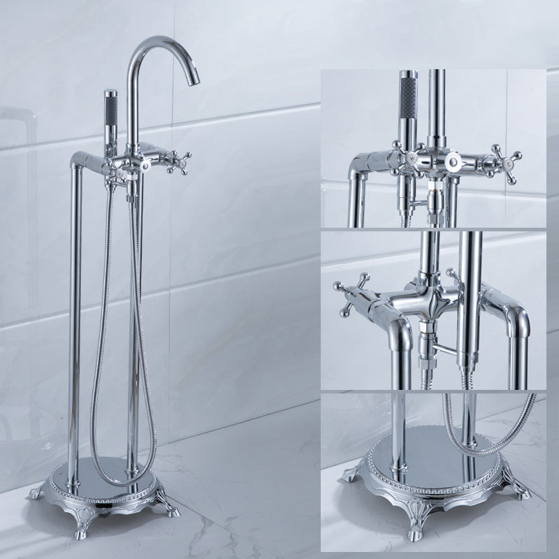 Floor Mounted Metal Clawfoot Tub Faucet Double Handles Freestanding Bathtub Faucet
