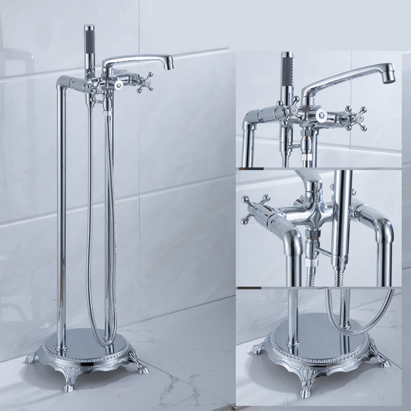 Floor Mounted Metal Clawfoot Tub Faucet Double Handles Freestanding Bathtub Faucet