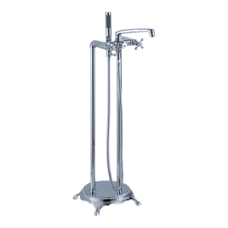 Floor Mounted Metal Clawfoot Tub Faucet Double Handles Freestanding Bathtub Faucet