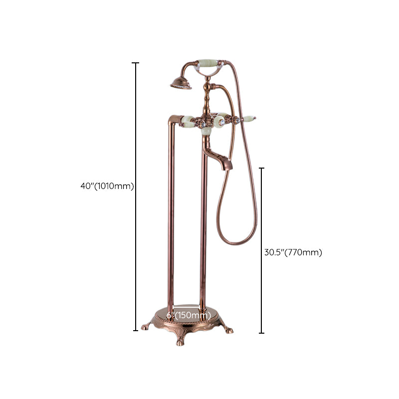 Floor Mounted Metal Clawfoot Tub Faucet Double Handles Freestanding Bathtub Faucet