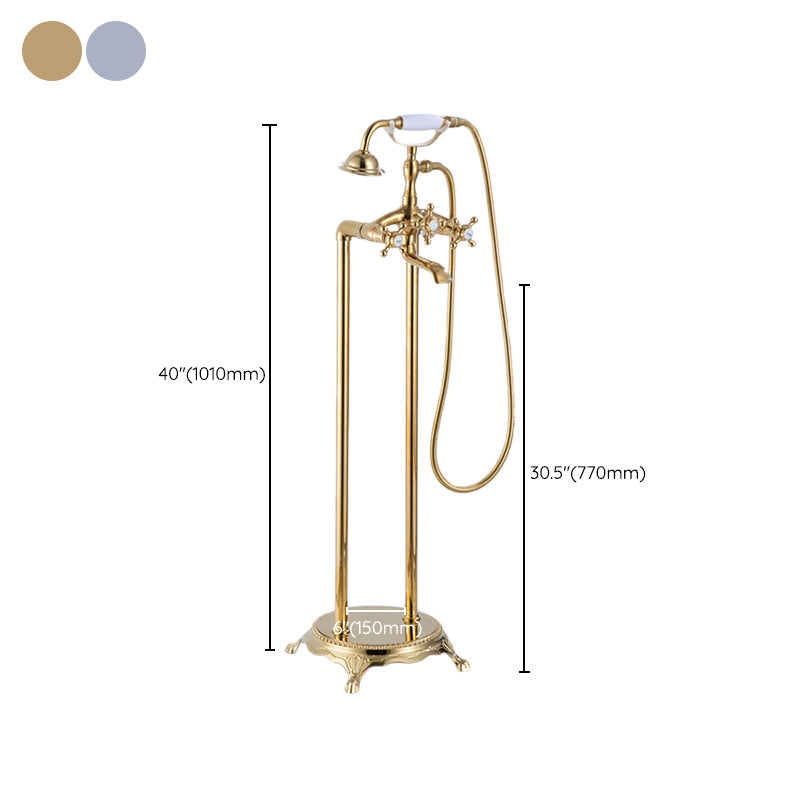 Floor Mounted Metal Clawfoot Tub Faucet Double Handles Freestanding Bathtub Faucet