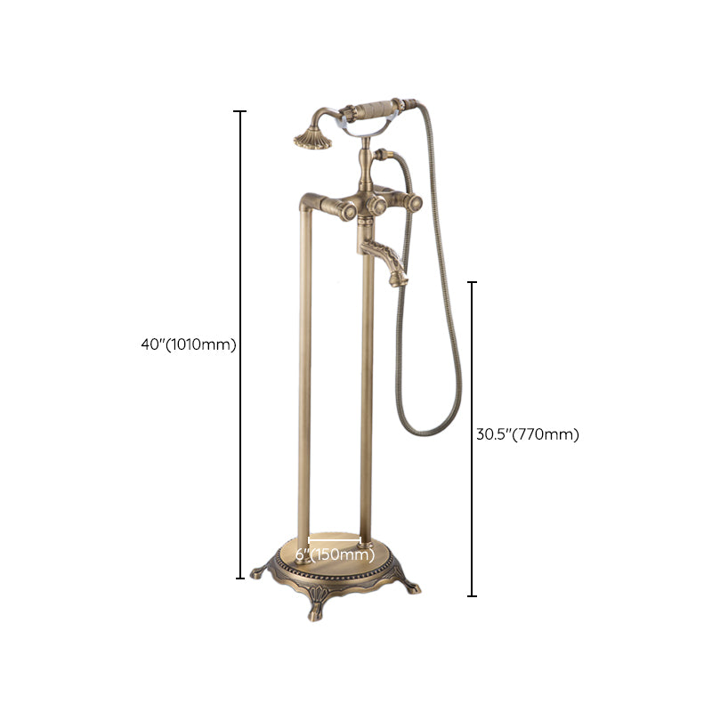 Floor Mounted Metal Clawfoot Tub Faucet Double Handles Freestanding Bathtub Faucet