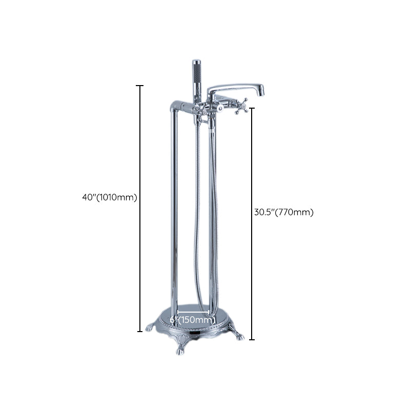 Floor Mounted Metal Clawfoot Tub Faucet Double Handles Freestanding Bathtub Faucet