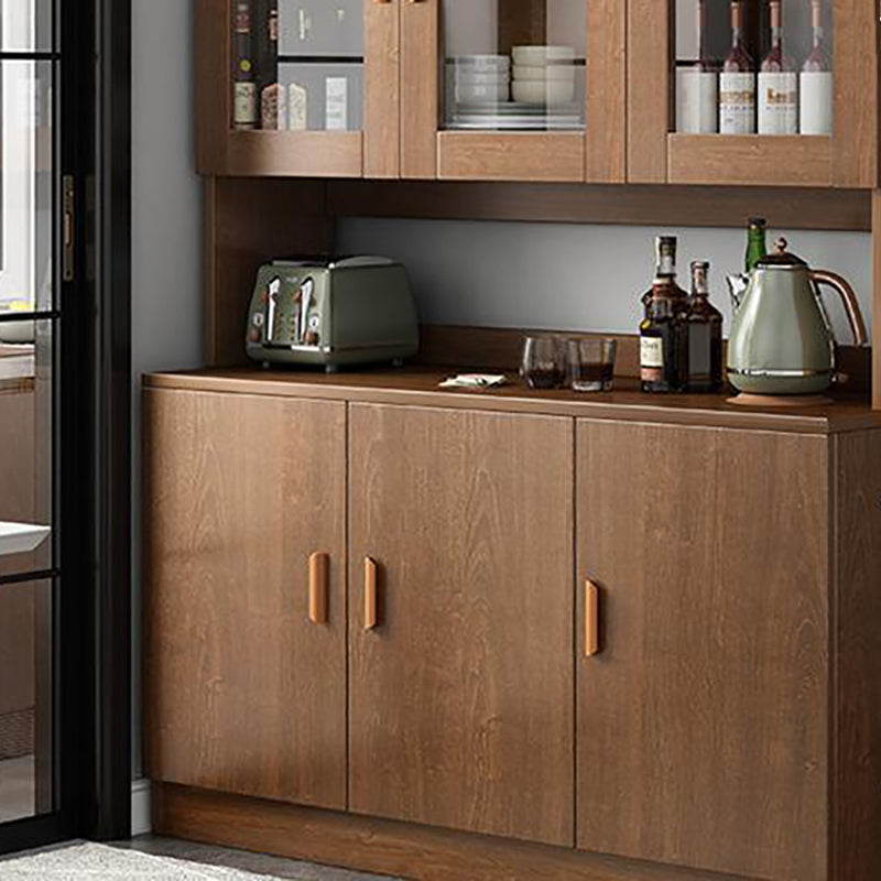 Modern Wood Dining Hutch Glass Doors Display Cabinet with Doors for Dining Room