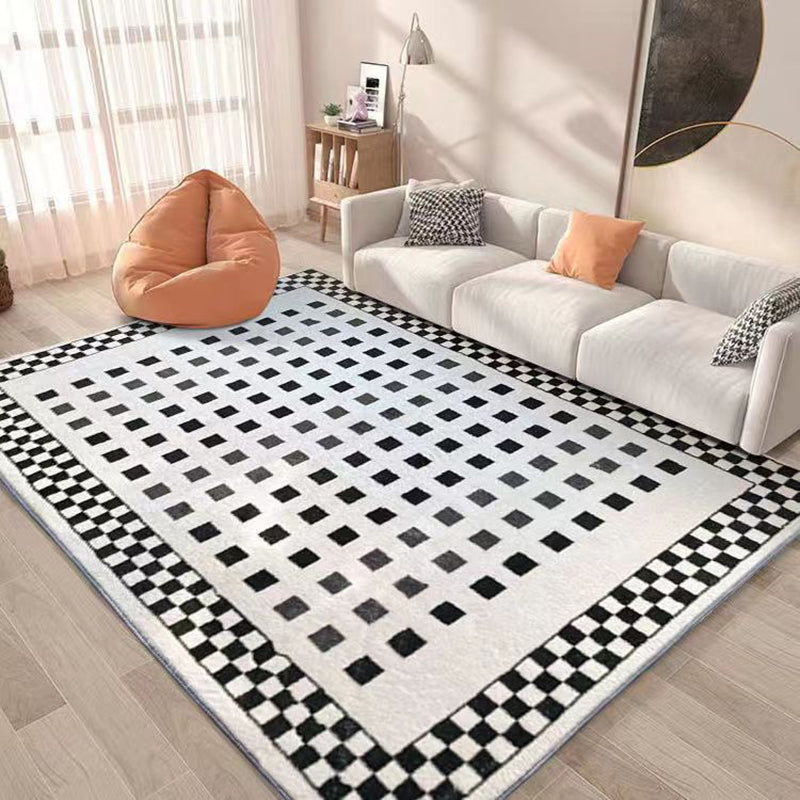 Modern Black Rug Polyester Diamond Area Rug Washable Rug for Home Decor