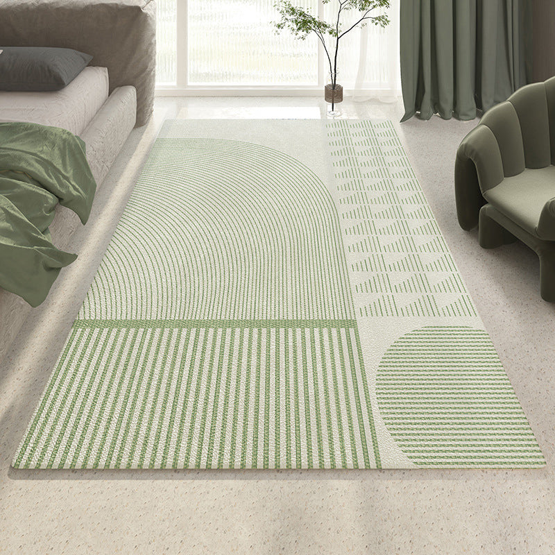 Casual Striped Carpet Polyester Green Carpet Washable Carpet for Drawing Room