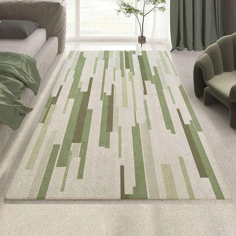 Casual Striped Carpet Polyester Green Carpet Washable Carpet for Drawing Room