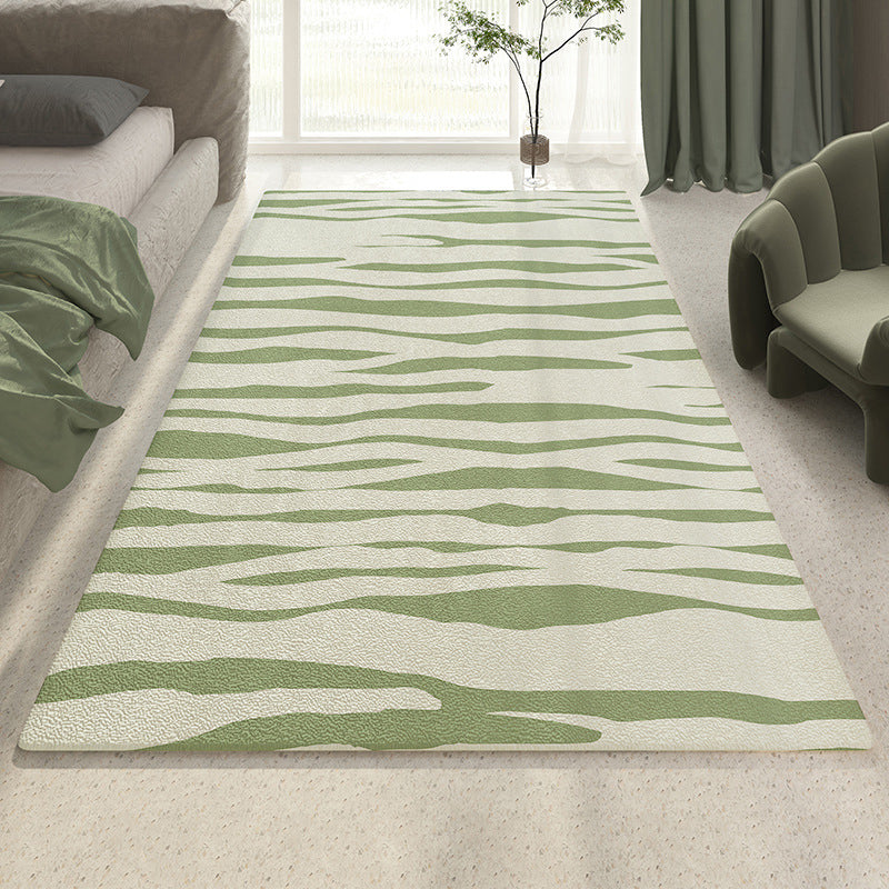Casual Striped Carpet Polyester Green Carpet Washable Carpet for Drawing Room