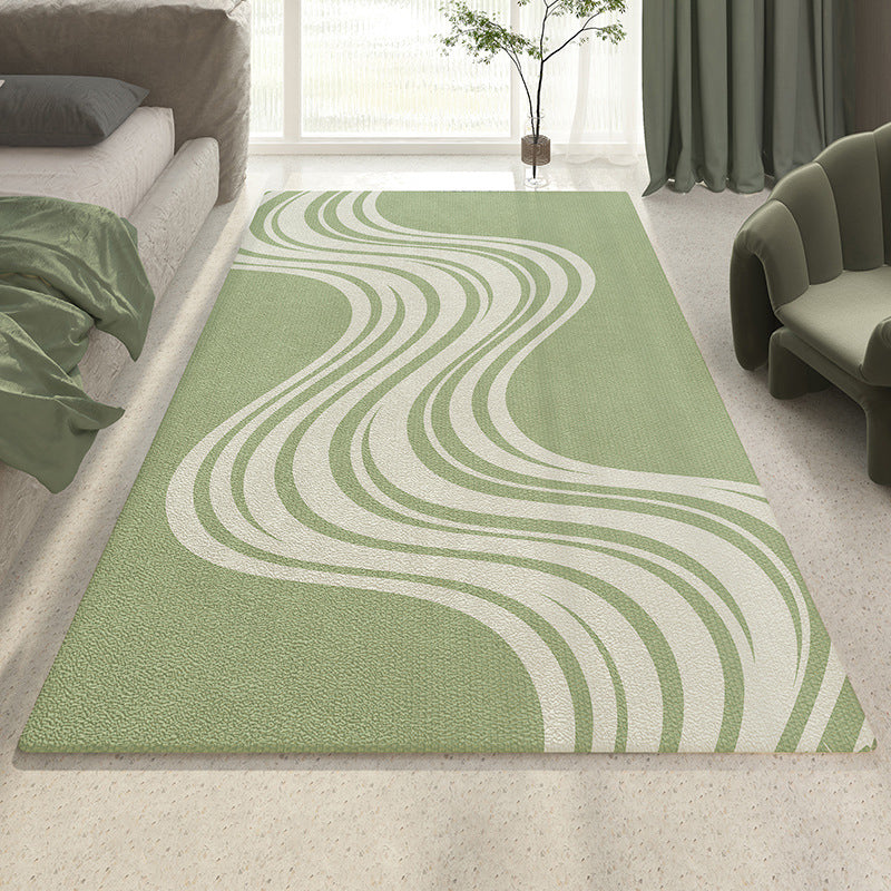 Casual Striped Carpet Polyester Green Carpet Washable Carpet for Drawing Room