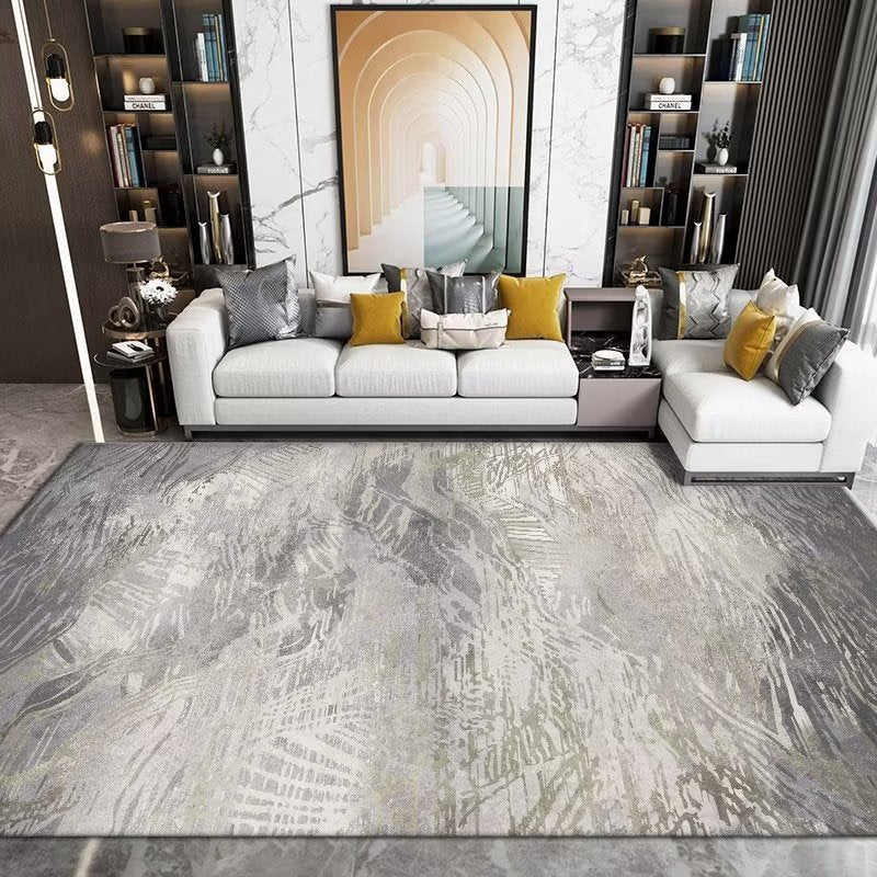 Modern Graphic Rug Grey Polyester Rug Washable Rug for Living Room