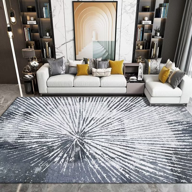 Modern Graphic Rug Grey Polyester Rug Washable Rug for Living Room
