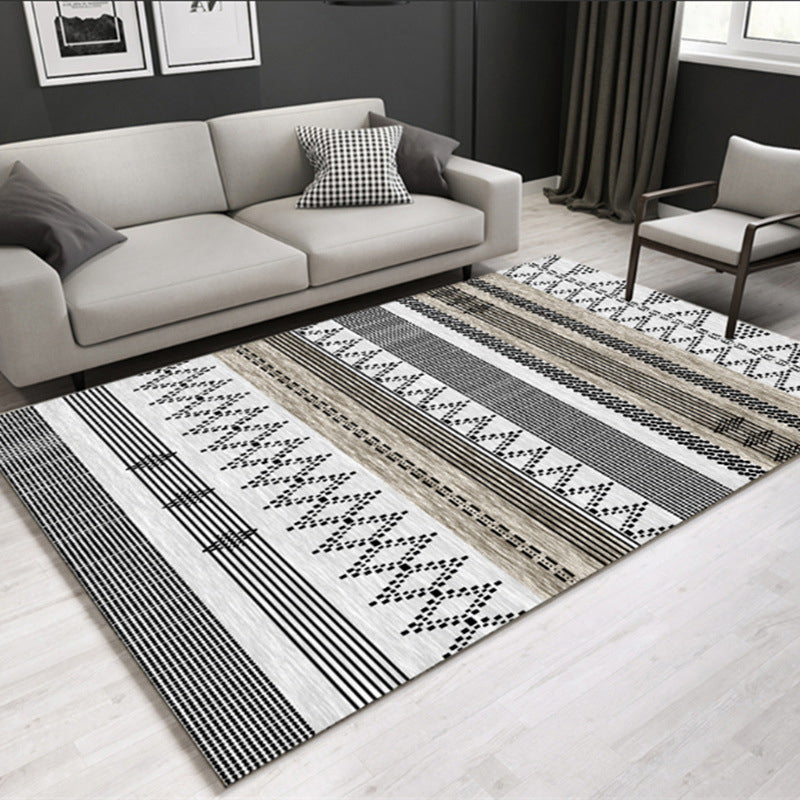 Light Grey Modern Rug Polyester Geometry Rug Washable Rug for Living Room
