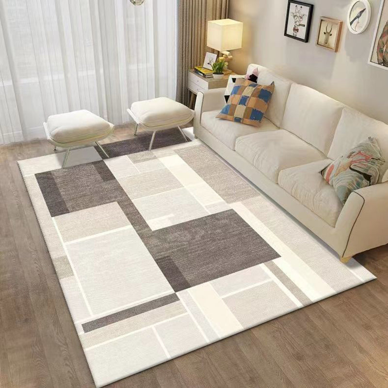 Brown Modern Rug Polyester Pattern Rug Washable Indoor Rug for Drawing Room