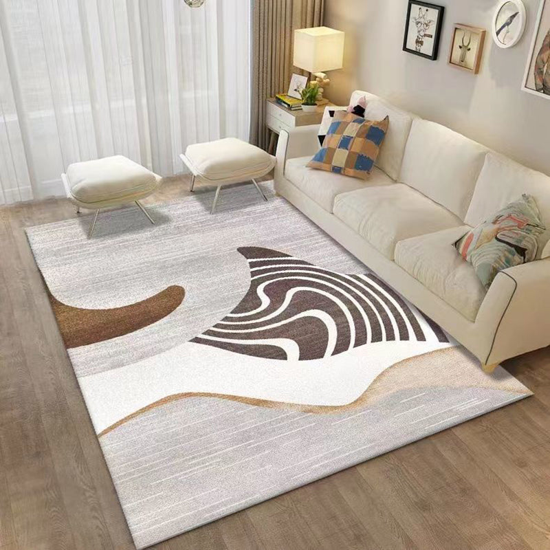 Brown Modern Rug Polyester Pattern Rug Washable Indoor Rug for Drawing Room