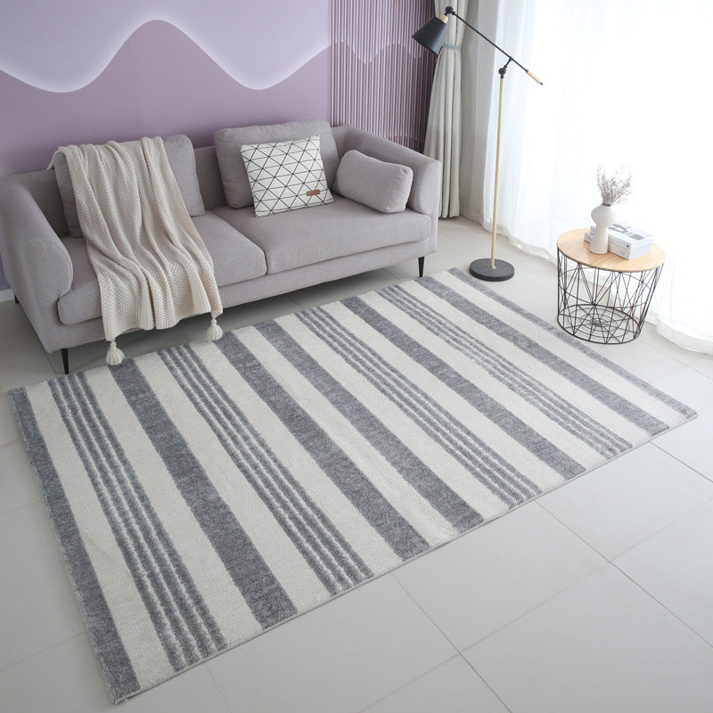 Grey Modern Carpet Polyester Striped Carpet Washable Carpet for Living Room