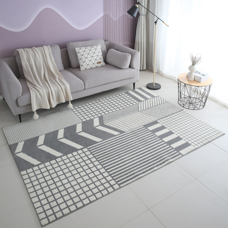 Grey Modern Carpet Polyester Striped Carpet Washable Carpet for Living Room