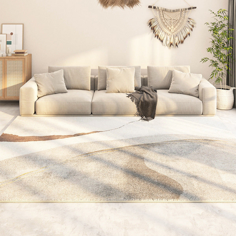 Beige Graphic Rug Polyester Modern Indoor Rug Washable Rug for Living Room