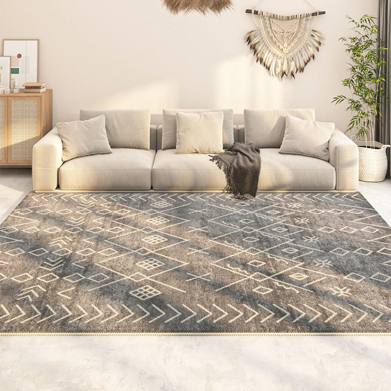 Beige Graphic Rug Polyester Modern Indoor Rug Washable Rug for Living Room
