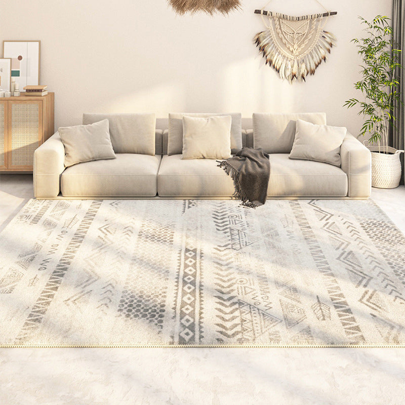 Beige Graphic Rug Polyester Modern Indoor Rug Washable Rug for Living Room