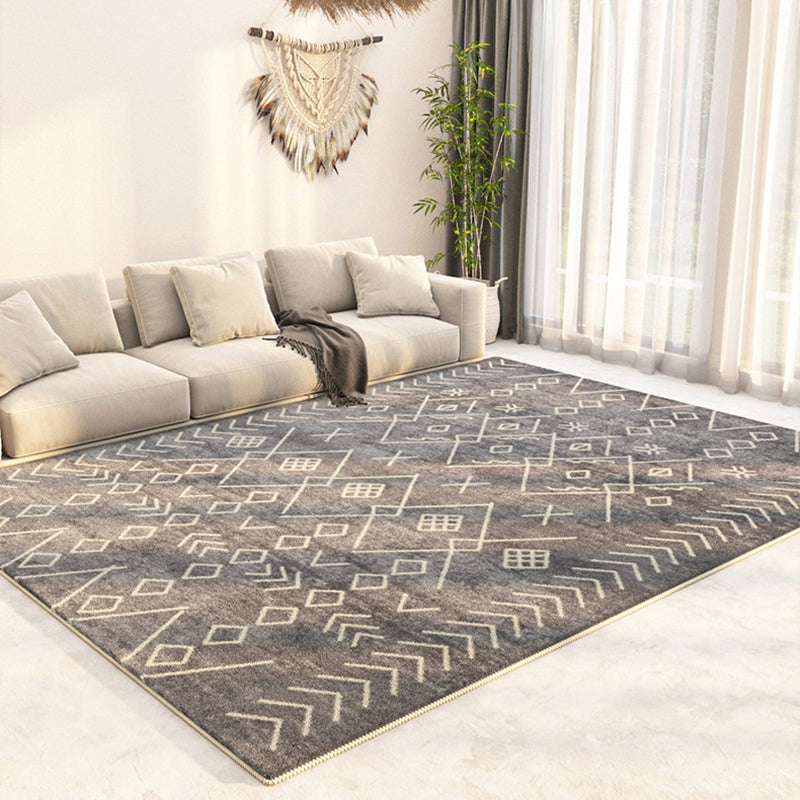 Beige Graphic Rug Polyester Modern Indoor Rug Washable Rug for Living Room