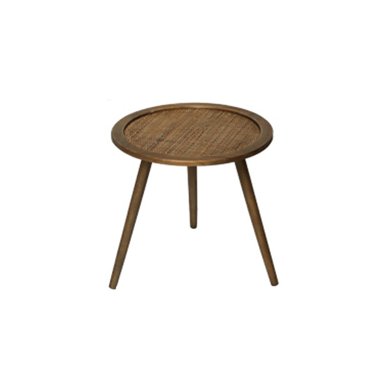 Modern Round Side Table 3 Legs End Table with Rattan Accents