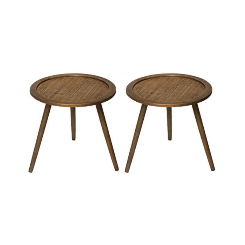 Modern Round Side Table 3 Legs End Table with Rattan Accents
