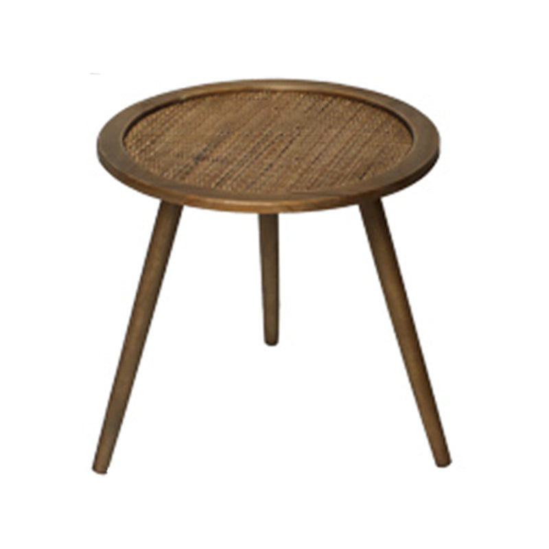 Modern Round Side Table 3 Legs End Table with Rattan Accents