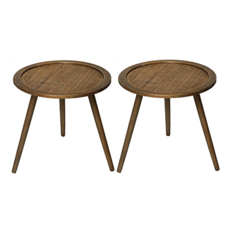 Modern Round Side Table 3 Legs End Table with Rattan Accents