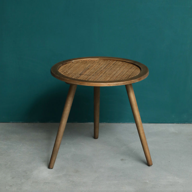 Modern Round Side Table 3 Legs End Table with Rattan Accents