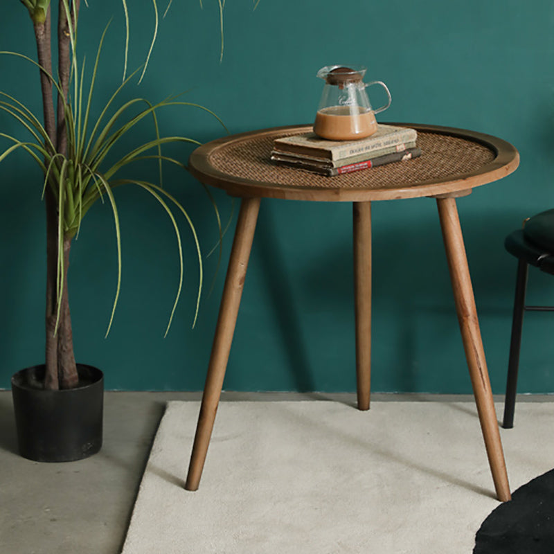Modern Round Side Table 3 Legs End Table with Rattan Accents