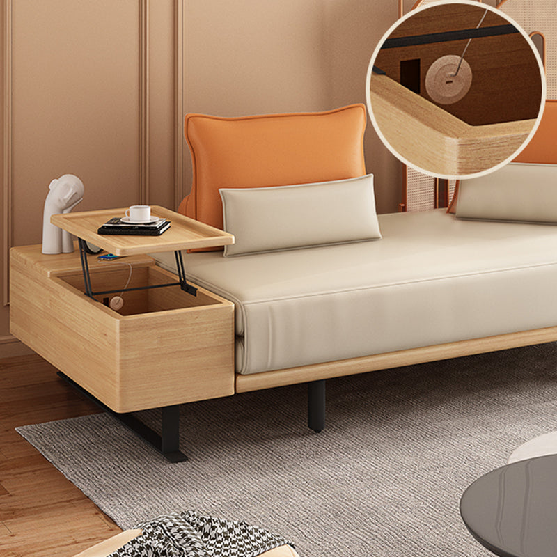 Modern Convertible Sofa Bed Armless Sofa with Pillows in Beige