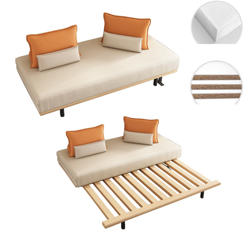 Modern Convertible Sofa Bed Armless Sofa with Pillows in Beige