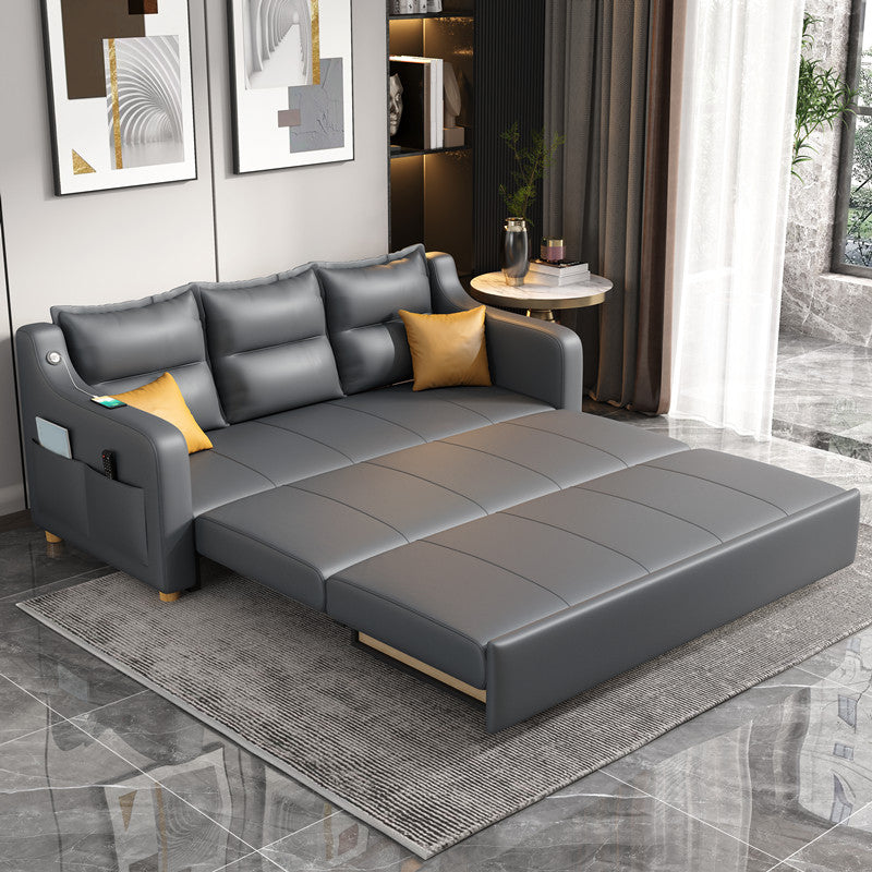 31" Wide Contemporary Futon Sofa Bed Gray Pillow Back Sleeper Sofa