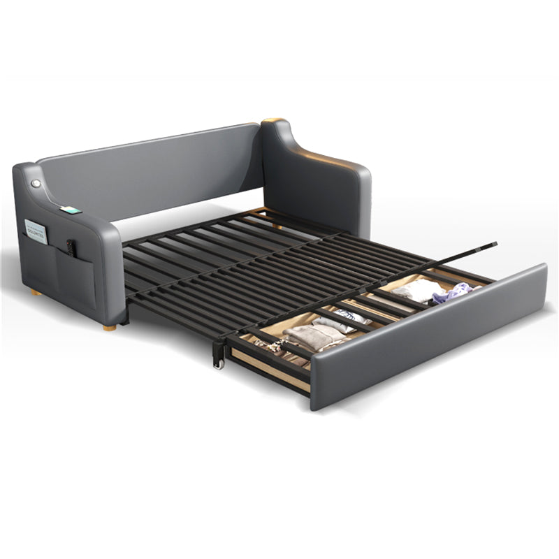 31" Wide Contemporary Futon Sofa Bed Gray Pillow Back Sleeper Sofa