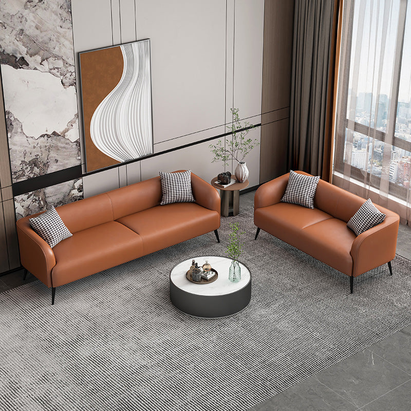 Stain Resistant Faux Leather Sofa Tuxedo Arm Sofa for Living Room