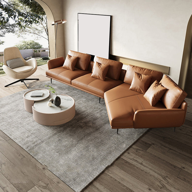 34"H Scandinavian Sectional Sofa Orange Sleeper Sectional with Pillows